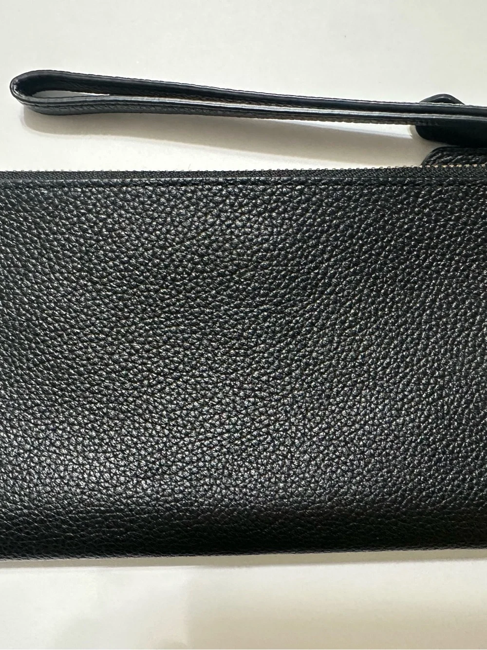 Coach Black Pebbled Leather Double Zip Wallet Wristlet with Gold Logo